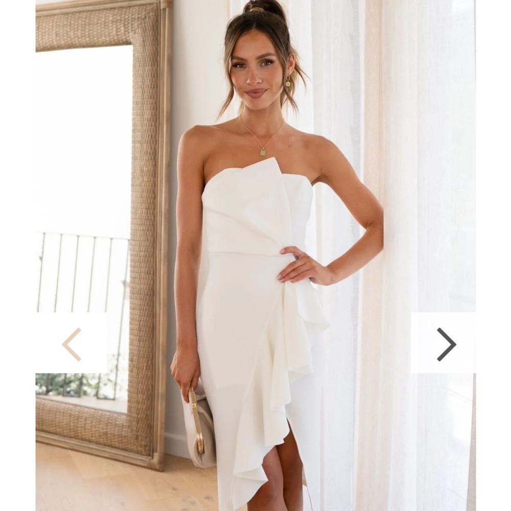 Elegant White Strapless Midi Dress